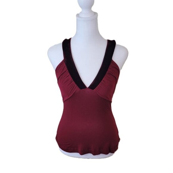 Rebecca Beeson Burgundy V-Neck Tank With Velvet Straps Women's Size 0 - Picture 1 of 12